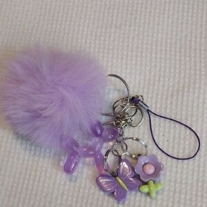 Purple Pom Pom Keychain with Charms